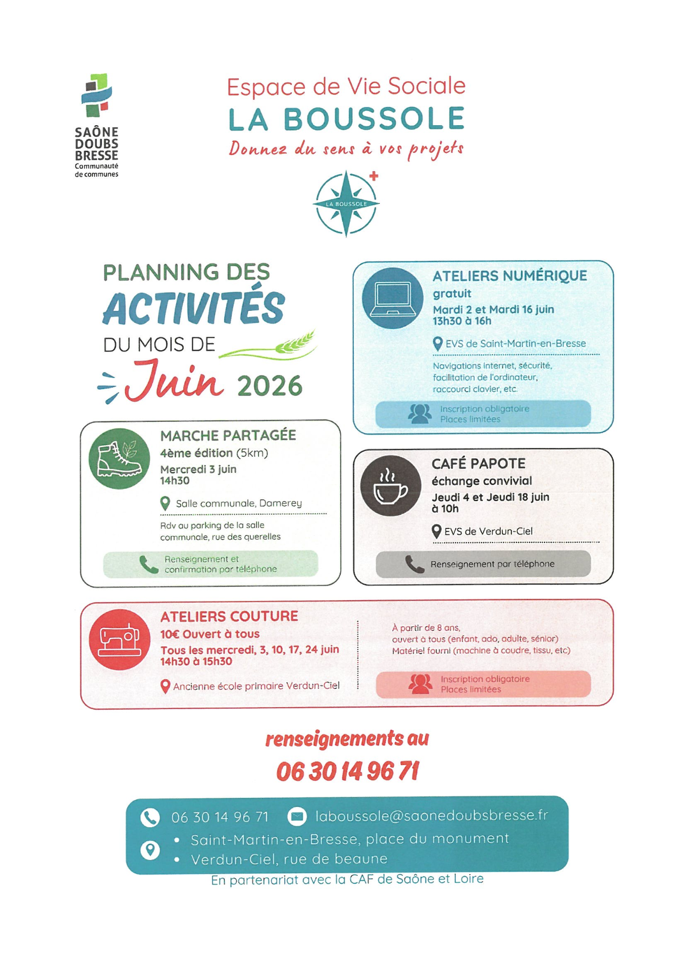Planning juin 2026 -  La Boussole