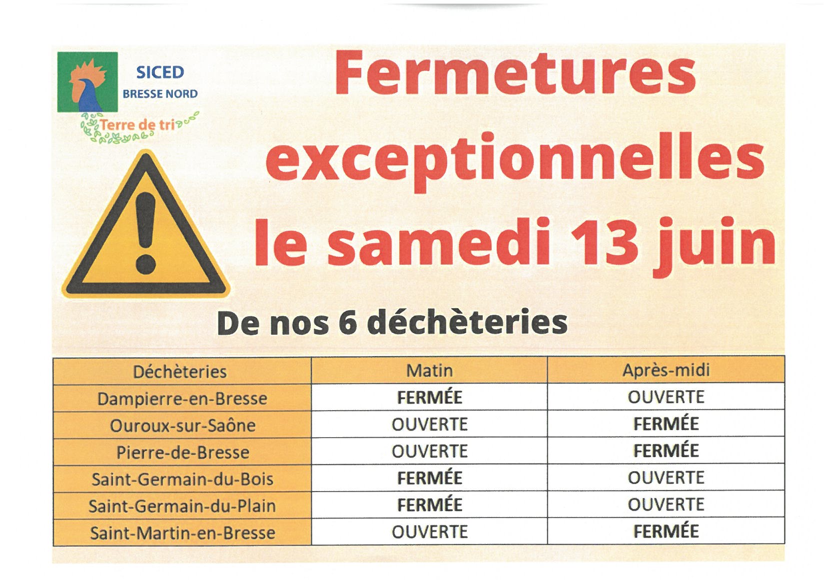 Fermeture exceptionnelle