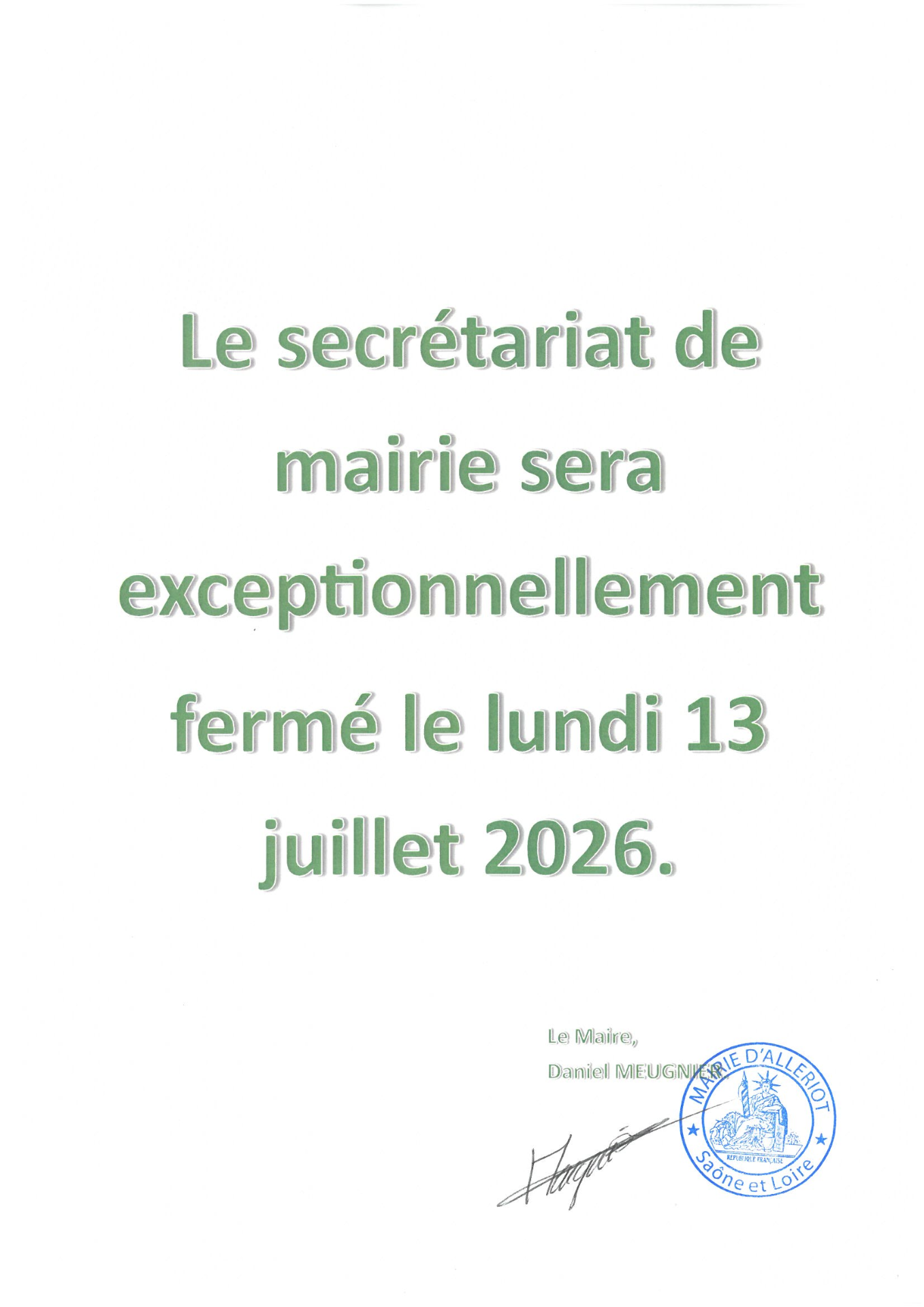 Fermeture exceptionnelle