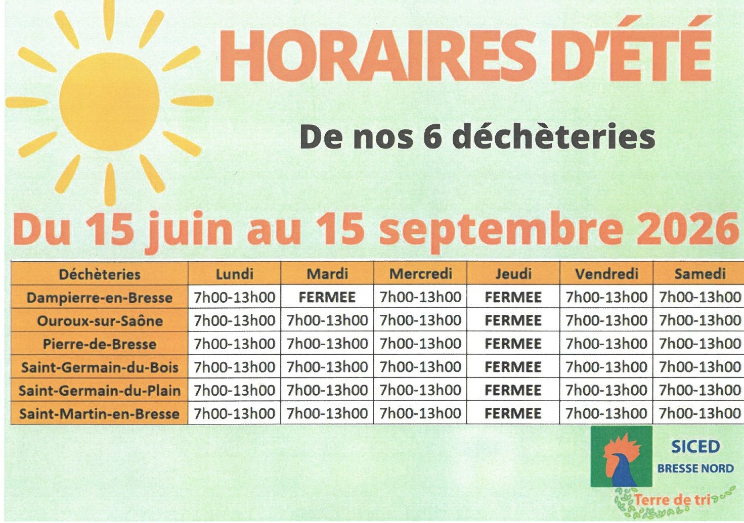 Horaires d'été des déchèteries